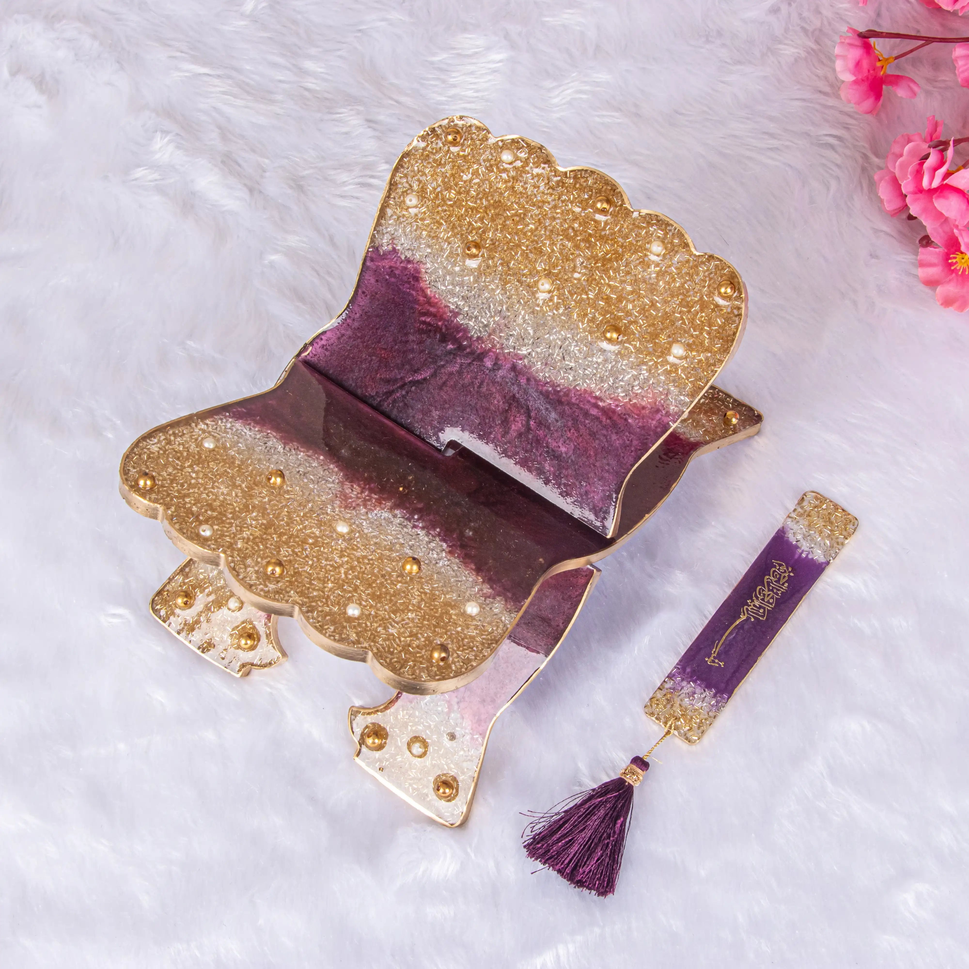 Luxurious glittery purple and gold Rehal with matching bookmark