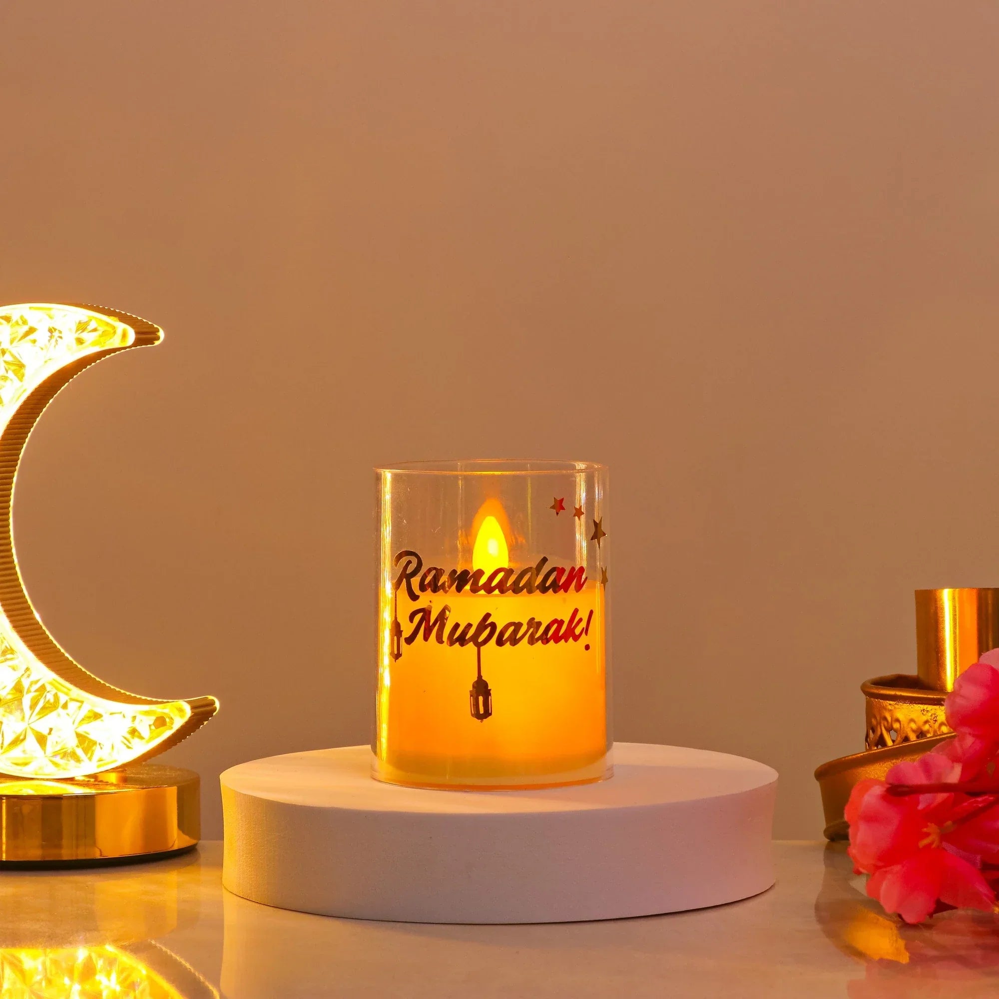 Ramadan Mubarak candle gift with crescent moon decor
