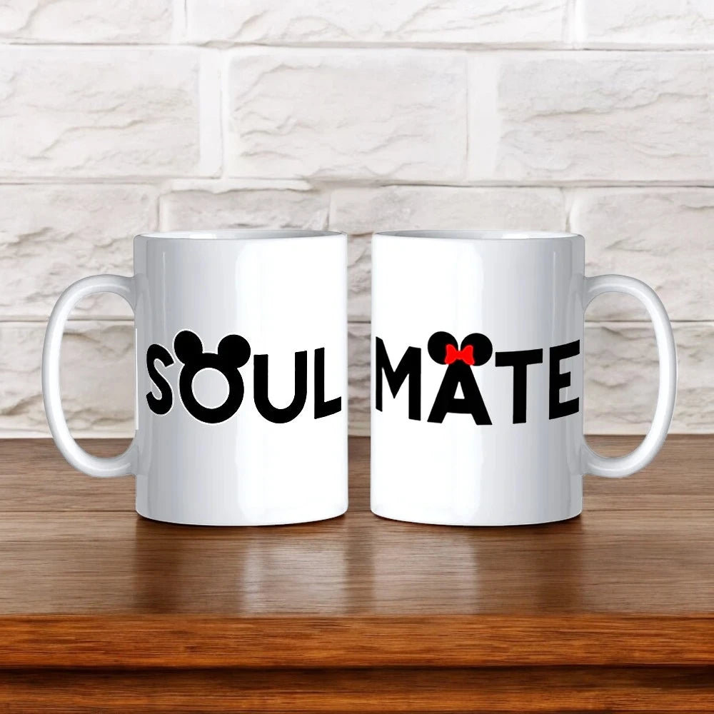 Soul Mate Couple Mug 350 ml - Personalized Mug set with Mickey and Minnie inspired design, perfect for couples. Ceramic mugs ideal for gifting.