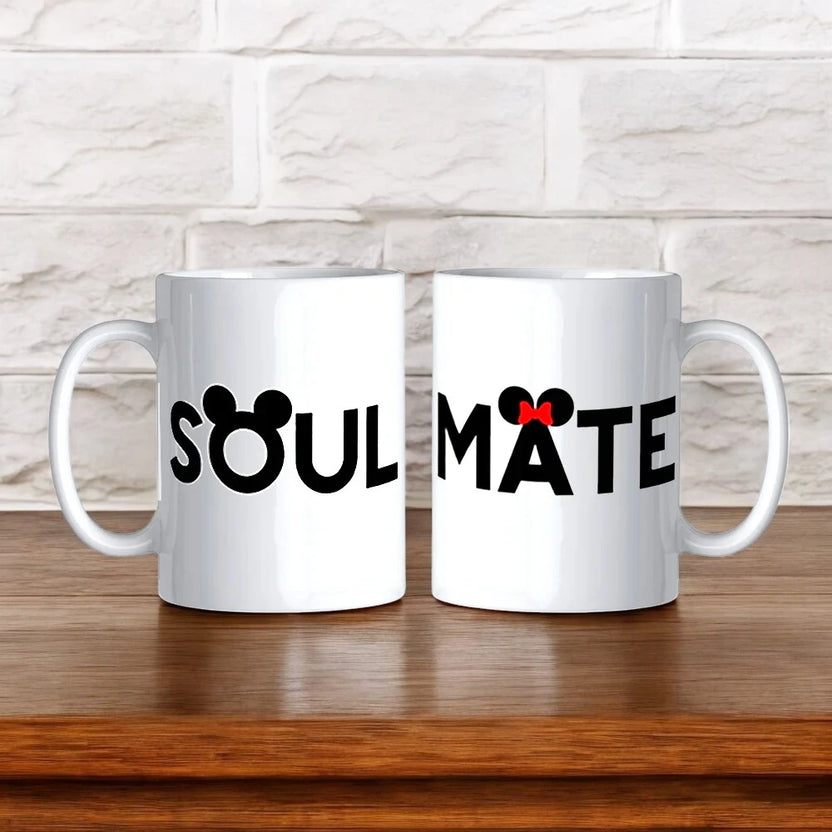 Soul Mate Couple Mug 350 ml - Personalized Mug set with Mickey and Minnie inspired design, perfect for couples. Ceramic mugs ideal for gifting. Main image