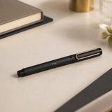 Full Black With Rose Gold Clip Premium Ball Pen shown up close with premium finish detail