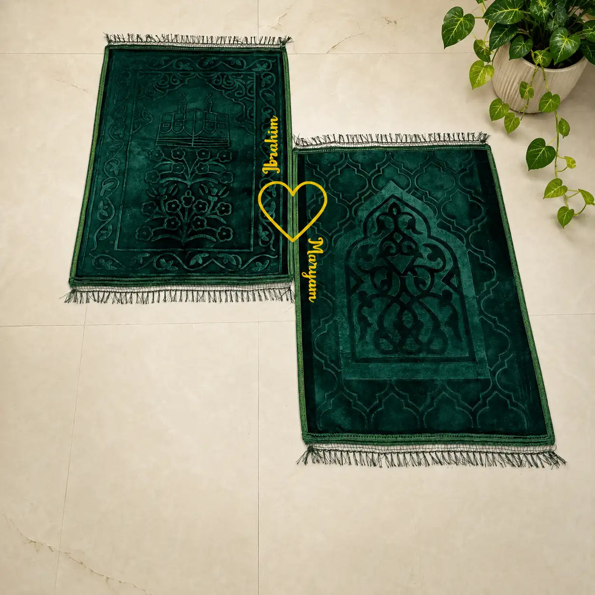 Green & Green Rectangle Couple Janamaz with Heart