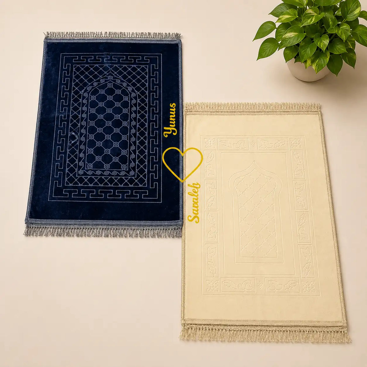 Grey & Champagne Gold Rectangle Couple Janamaz with Heart
