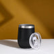 Custom stainless tumbler with clear lid, matte black finish. Premium personalised tumbler for beverages, rust-resistant and insulated.