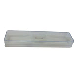 Clear plastic tray on a white background