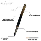 Detailed diagram of a pen with labeled features on a white background, featuring the Submarine brand.