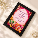 Miniature dholki wedding frame displayed with colourful dholki decorations