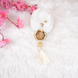 Offwhite Floral Pearl Sawab-E-Jariya Hamper – crystal acrylic Tasbeeh with 100 beads and golden Islamic medallion, spiritual accessory in Sawab-e-Jariya hamper