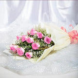12 Pink Roses Bouquet shown from a different angle