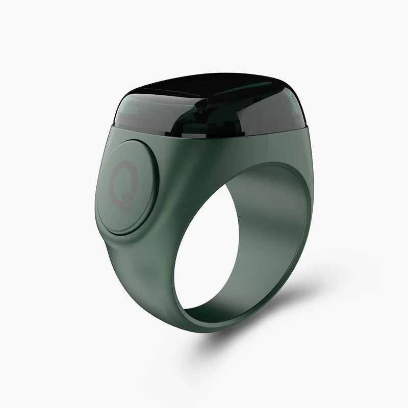 Green Noor Zikr Ring - Smart Tasbeeh with LED screen and side button for easy Zikr counting. A modern Islamic prayer accessory.