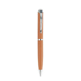 Brown pen with silver accents on a white background