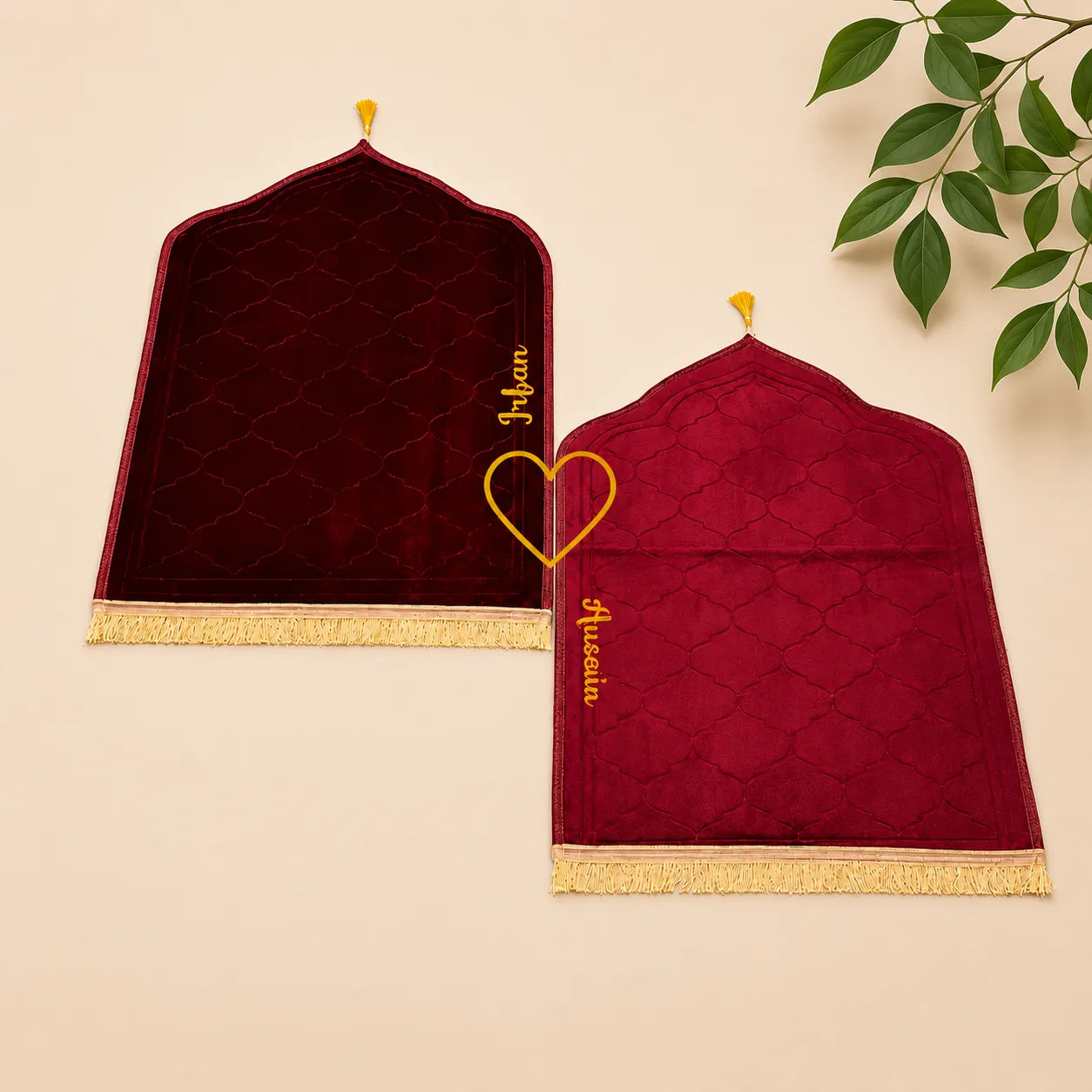 Maroon & Maroon Dome Couple Janamaz with Heart Main image
