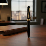 Close-up of the Royale Black & Gold Roller Pen tip and body design