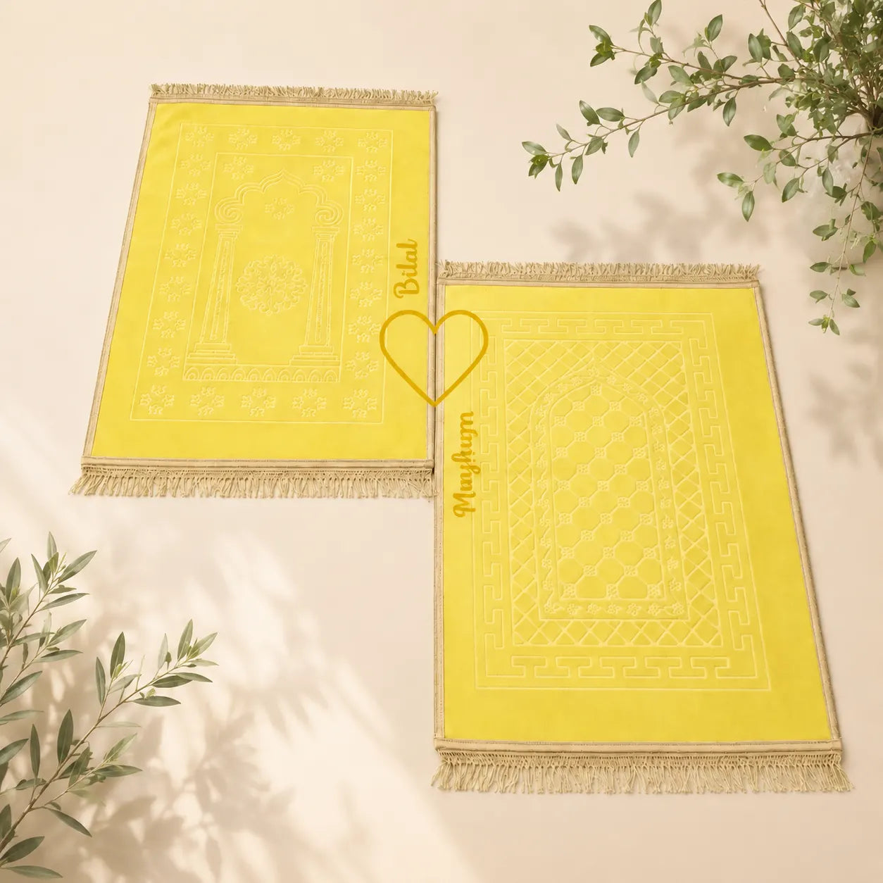 Offwhite & Offwhite Rectangle Couple Janamaz with Heart Main image