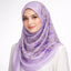 Purple Printed Hijab in premium chiffon, styled on a model for modest fashion. Lightweight and breathable with floral design for everyday wear.
