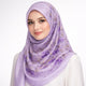 Purple Printed Hijab in premium chiffon, styled on a model for modest fashion. Lightweight and breathable with floral design for everyday wear.
