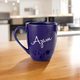 350 ml Personalized Ceramic Mug - Gift in blue featuring the name 'Azam' in elegant white font. Great for birthdays or personalized kitchenware.