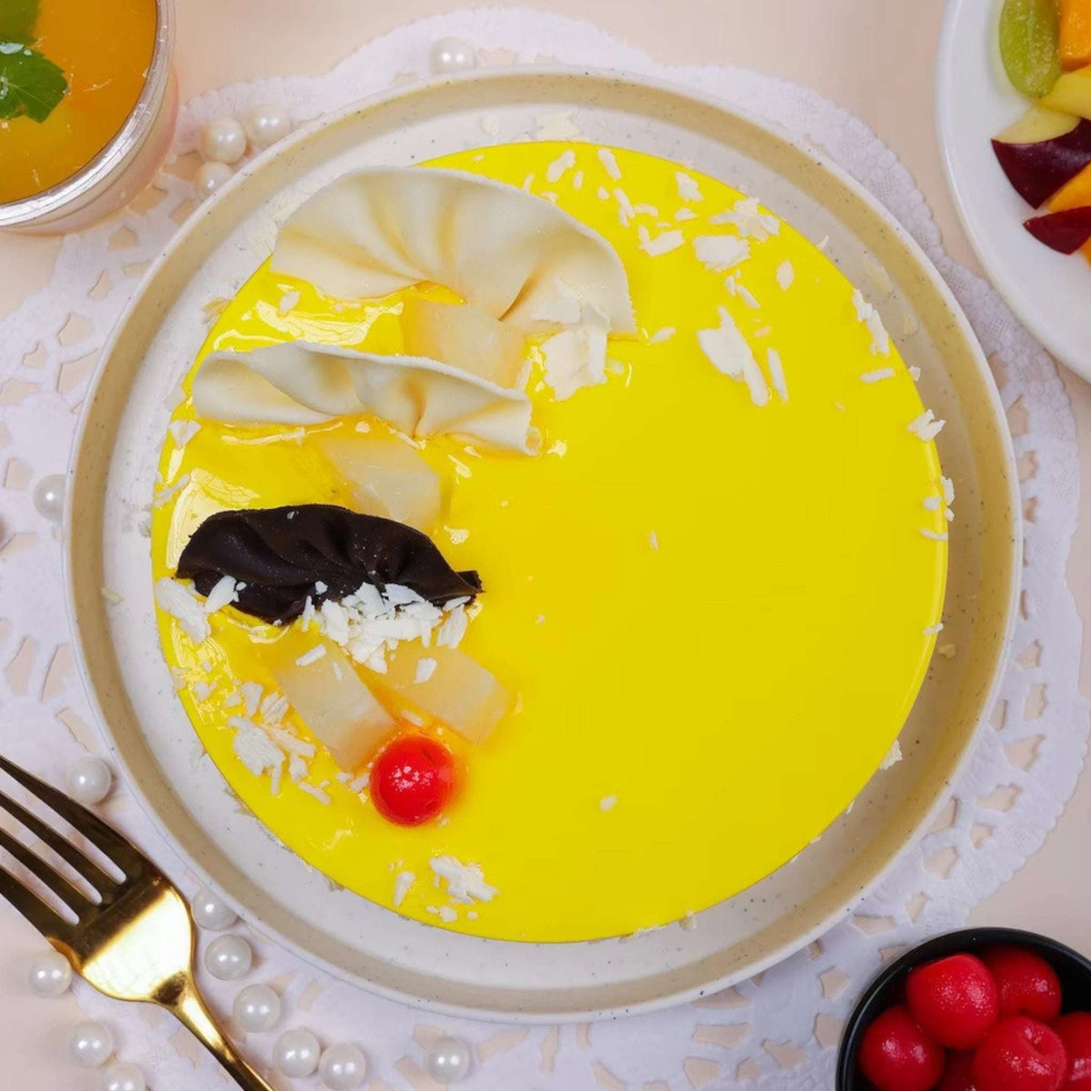 Scrumptious Pineapple Cake sliced to show the layers inside