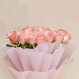Close-up of Love Confessing Delights - Romantic Roses Bouquet with delicate pink roses and white fillers, perfect for love confessions or special occasions.