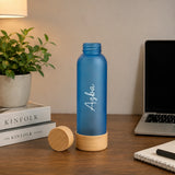 Personalized EcoFrost frosted glass bottle with bamboo cap