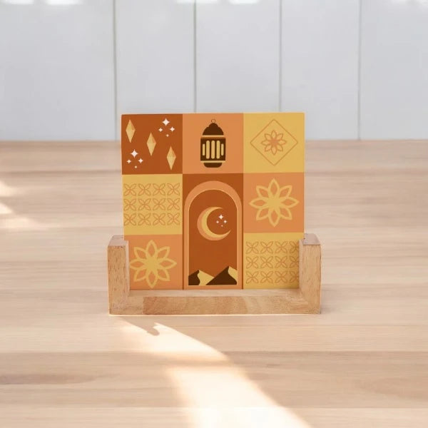Islamic-themed Personalized Acrylic Moon and Duas Frame with crescent moon design on wooden base, ideal for Ramadan gifts and home decor.