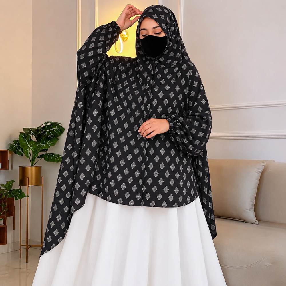 Siyah Al Noor Knee Length Printed Cotton Namaz Makhna Main image