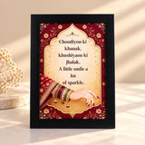 Wedding frame featuring bridal choodis, floral details and traditional wedding quote