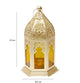 Golden Glow Lantern 6" - Gold Lantern Decor with intricate cut-out design and yellow glass panels, ideal for home decor and ambient lighting.