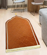 Golden Dome Janamaz - Dome Shaped Prayer Mat placed in a modern living room, ideal for Islamic prayers and gifting.