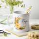 Floral Moon Kids Mug - Ceramic White 350 ml with yellow floral crescent design and personalized name 'Zoya', ideal for kids' hot drinks.