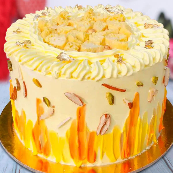 Order Delicious Rasmalai Cake online featuring saffron cream, dry fruits, and rose petals. Perfect Indian-flavored dessert for celebrations. Main image