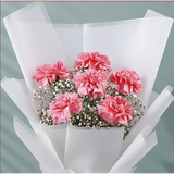 6 Pink Carnations Flower Bouquet — detail of the flowers and wrapping