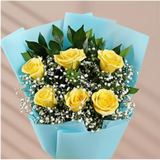 6 Yellow Roses Bouquet shown from a different angle