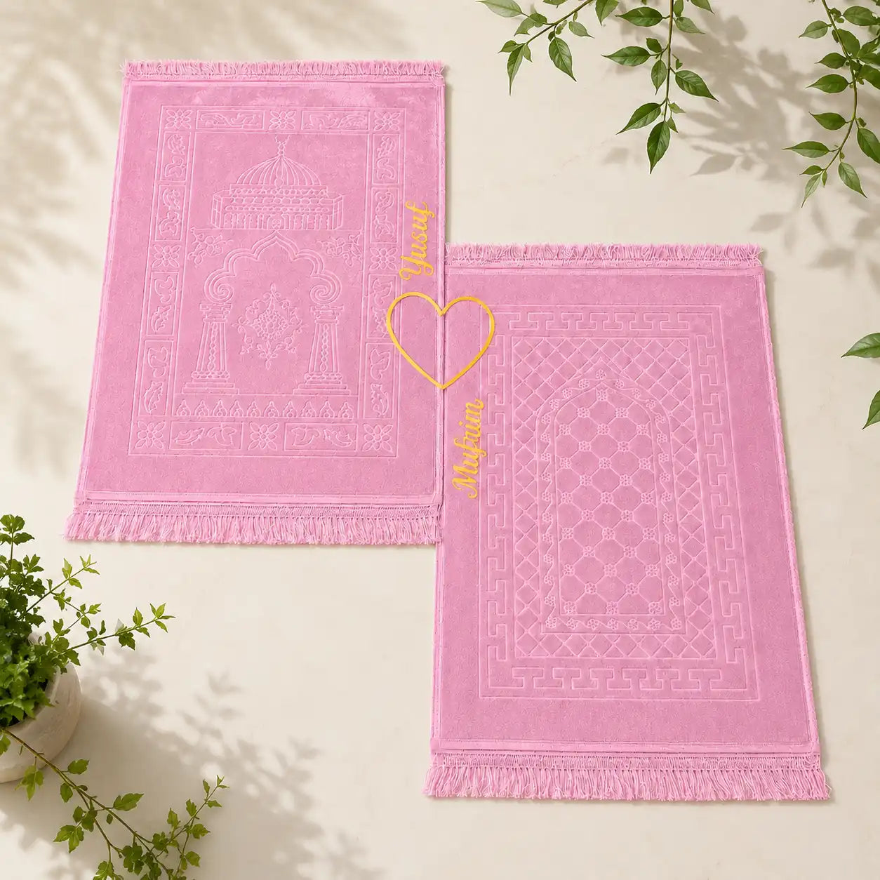 Pink & Pink Rectangle Couple Janamaz with Heart Main image