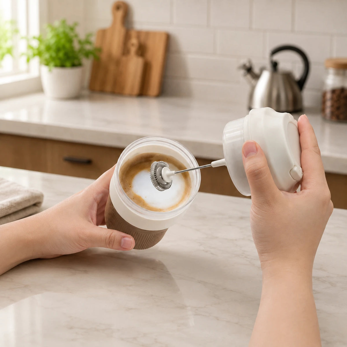 Brewster Borosilicate Mug with Frother, Stirrer & Beater