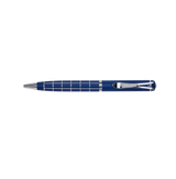 Blue pen with a silver clip on a white background