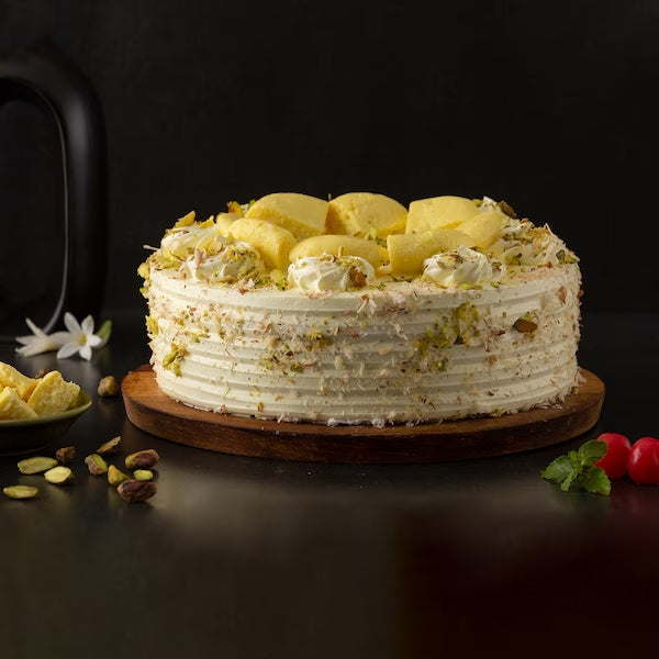 Delicious Rasmalai Cake — front view, freshly baked