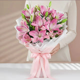 7 Pink Asiatic Lilies Bouquet shown from a different angle