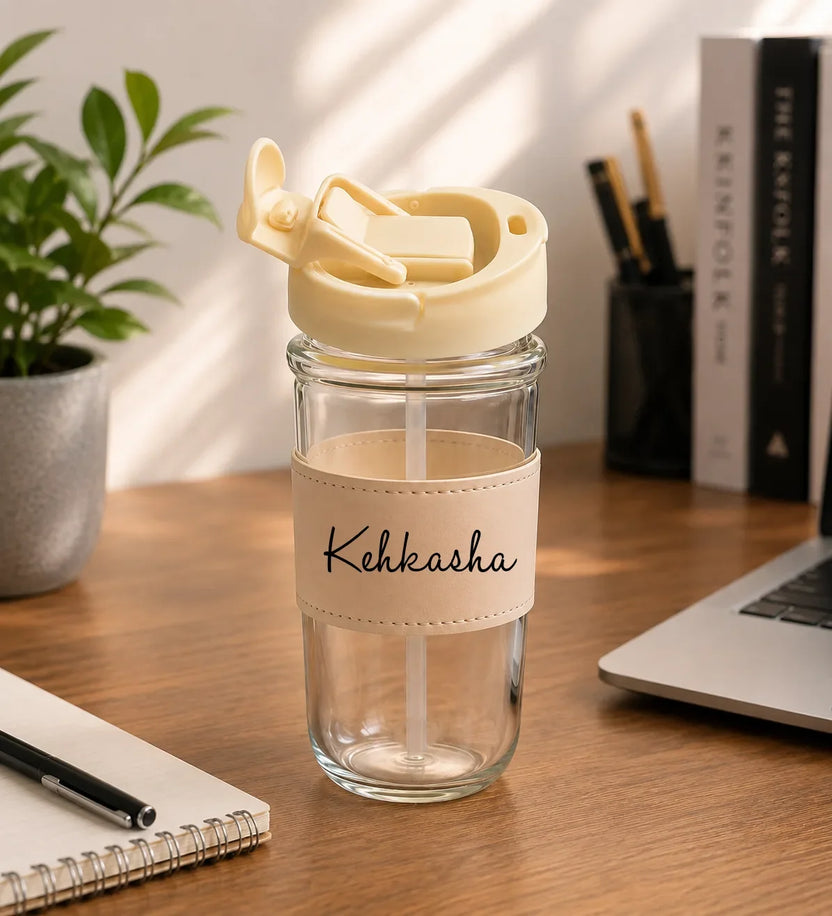 FlipSip Glass Mug with Dual Sipper Lid & Mobile Stand – 420 ml Main image