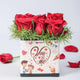Red Roses Sticker Vase - You And Me with cartoon couple and heart design, filled with red roses and greenery, great for Valentine's Day or anniversaries.