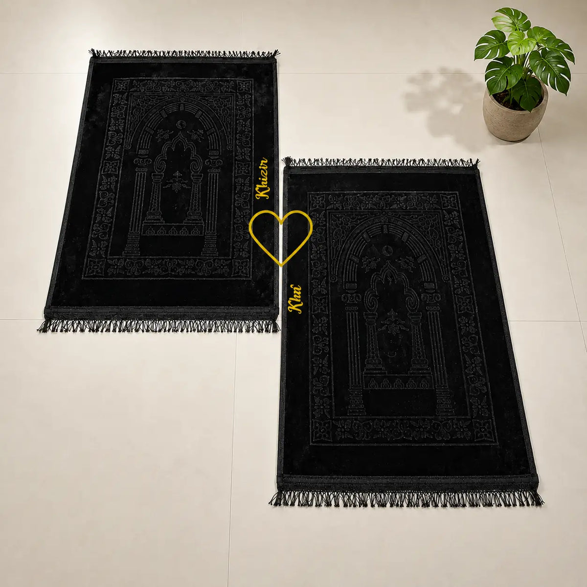 Black & Black Rectangle Couple Janamaz with Heart