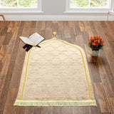 Offwhite Butterfly Sawab-e-Jariya – full-size offwhite prayer mat with golden fringe, premium Janamaz included in butterfly gift set