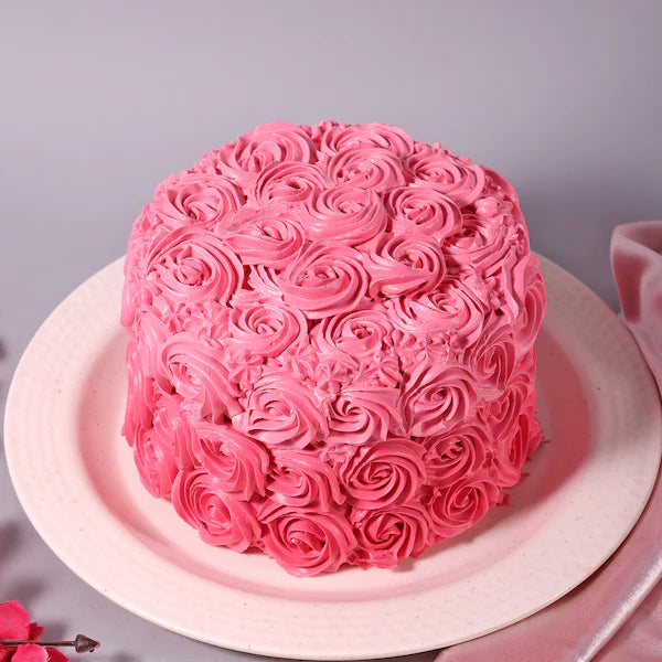 Pink Rosette Vanilla Cake - Delightful Treat with hand-piped floral design, perfect for anniversaries and special celebrations.