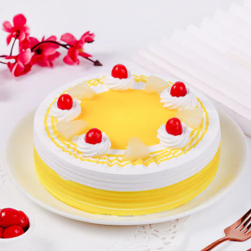 Sunshine Pineapple Cake topped with whipped cream, cherries, and juicy pineapple chunks, perfect for anniversaries and same day delivery. Main image