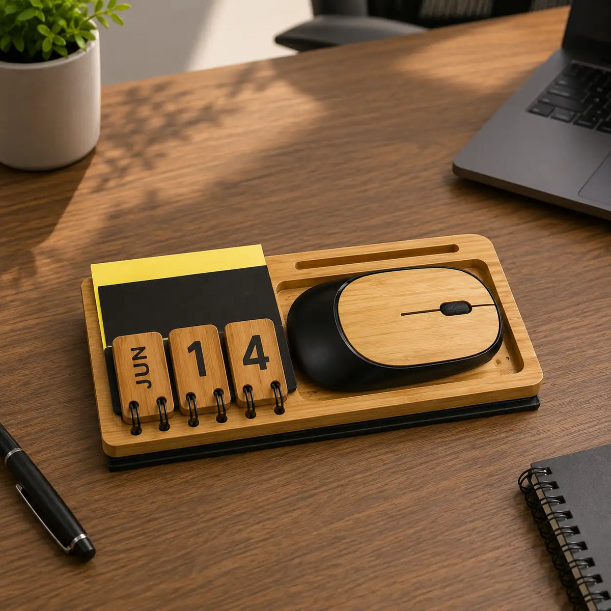 EcoBundle Bamboo Desk Set with Mouse, Mouse Pad, Calendar & Utility Stand