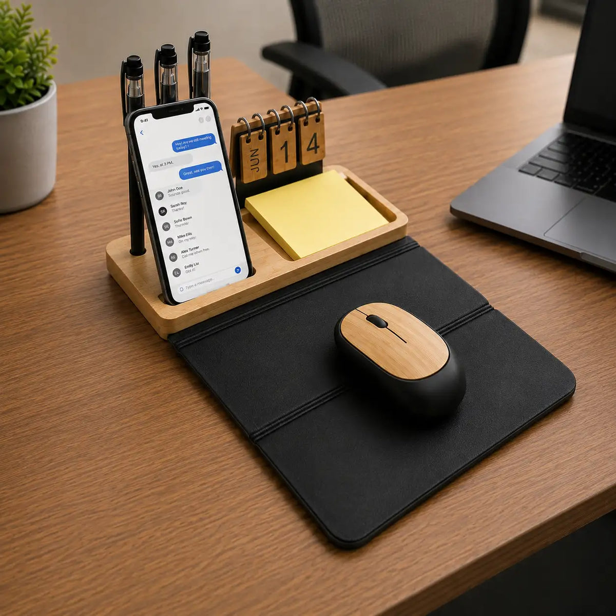 EcoBundle Bamboo Desk Set with Mouse, Mouse Pad, Calendar & Utility Stand