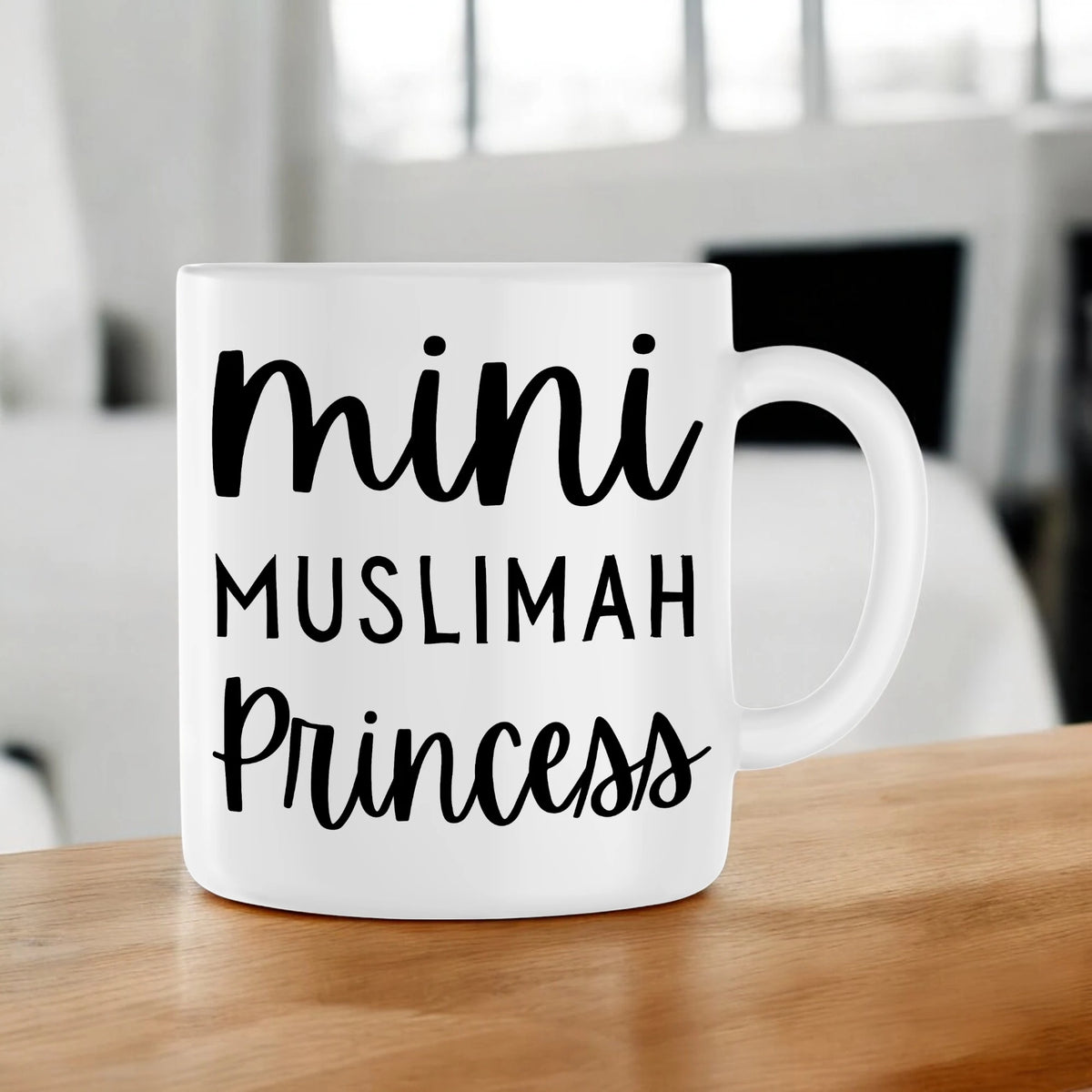 Mini Muslim Royalty Mug for Kids - Mini Muslim | Ceramic mug with 'Mini Muslimah Princess' text in black on white, ideal for personalized Islamic gifts.