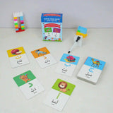 Arabic Alphabet Activity Flash Cards for Kids – Puzzle Learning Set featuring colorful illustrated cards with Arabic letters and matching words. Ideal for early childhood education and language learning.