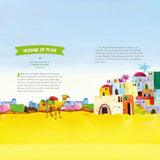 Message of Peace page from Bedtime Quran Stories - Quran Stories for Kids | Illustrated, showing Prophet Muhammad’s teachings with a desert village scene.