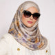 Beige Printed Hijab styled with sunglasses, showcasing elegant floral design in chiffon for all-day comfort in modest fashion.